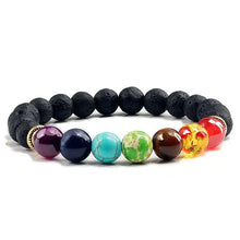 Load image into Gallery viewer, Lava Stone Chakras Bracelet
